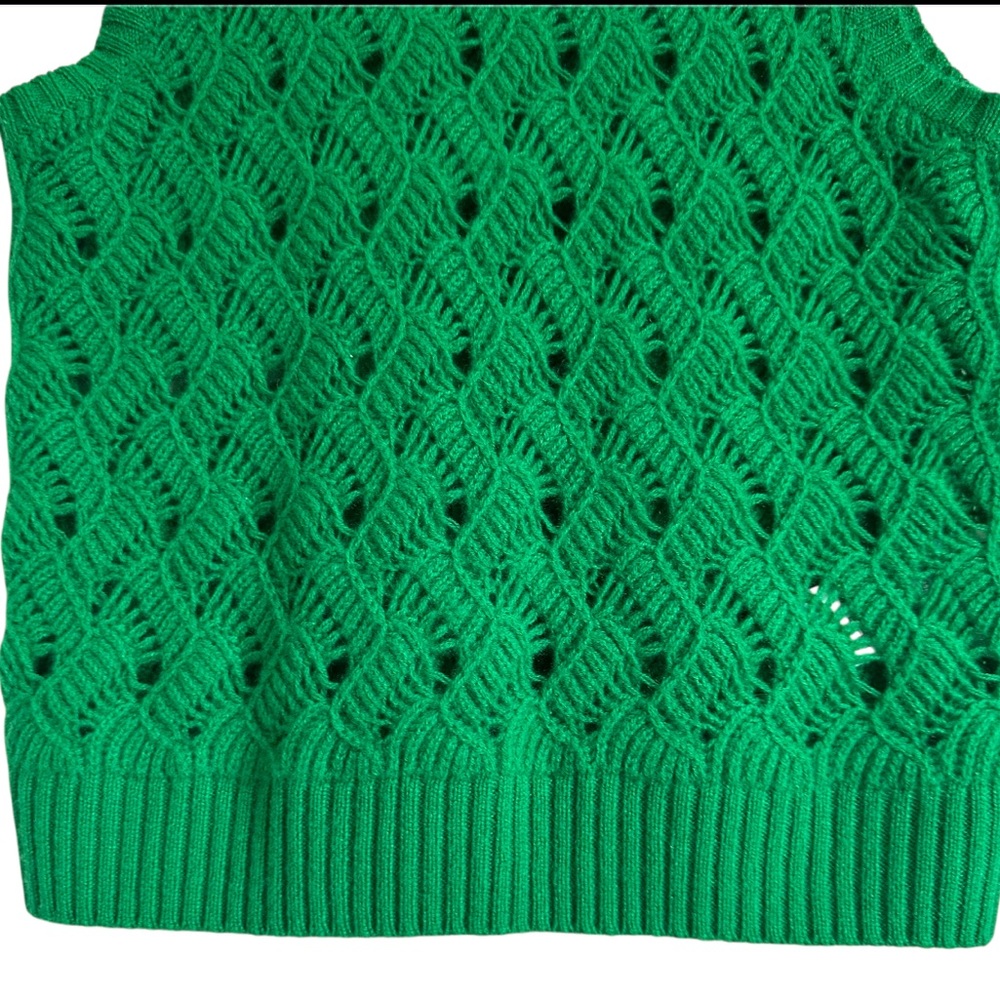 J.Crew Cashmere Pointelle Sweater Vest Green Preppy Classic Knit Size S - Picture 6 of 11